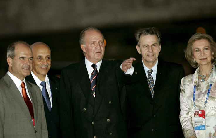 De izquierda a derecha, Manuel Chaves, Amar Addabi, don Juan Carlos, Jacques Rogge y dona Sof�a