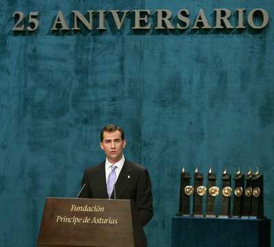 El Pr�ncipe Felipe durante el discurso de clausura de la XXV edici�n de los Premios