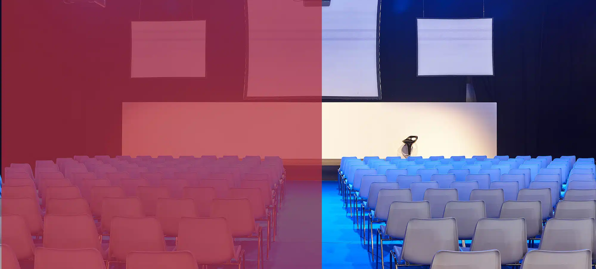 Home 9 Conference room with video projectors, screens and platform. Professional presentation